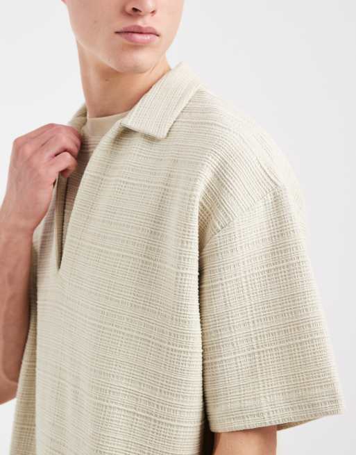 ASOS DESIGN – Beige pikétröja i oversize med textur, 4 av 5
