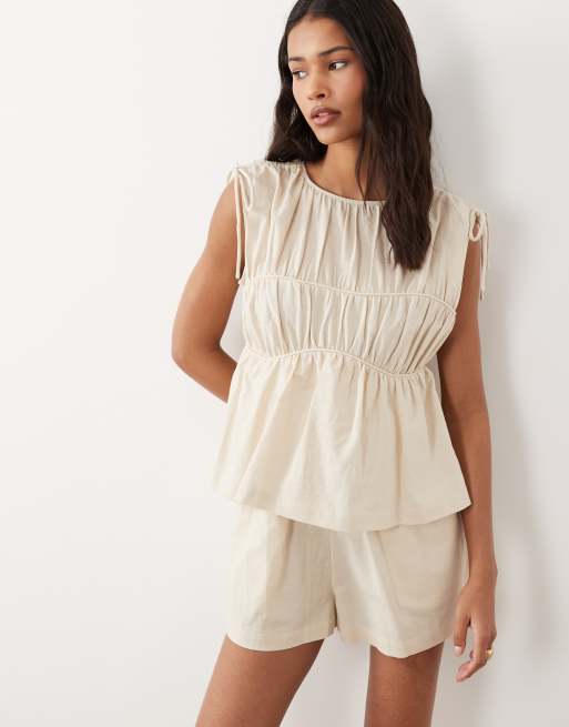 ASOS DESIGN – Beige playsuit i två lager med knytdetalj, 4 av 4