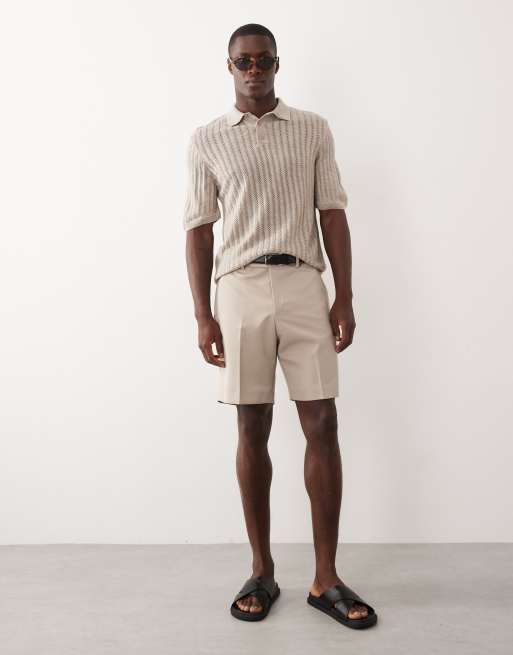 ASOS DESIGN - Beige polo med knapper og sømdetaljer i strikket pointelle, 2 af 5