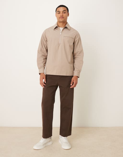 ASOS DESIGN – Beige poplinskjorta i dra på-modell med dragkedja, 2 av 5