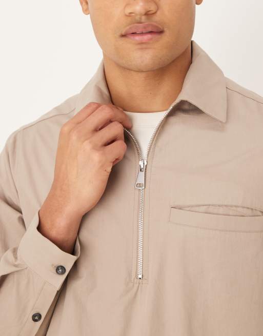 ASOS DESIGN – Beige poplinskjorta i dra på-modell med dragkedja, 5 av 5