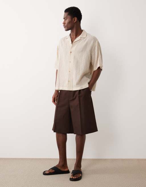 ASOS DESIGN – Beige, randig och boxig skjorta i oversized fit med platt krage, 2 av 5