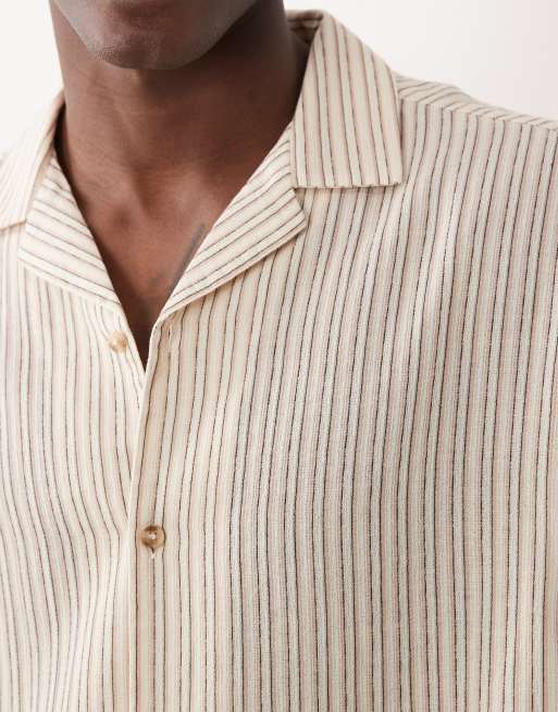 ASOS DESIGN – Beige, randig och boxig skjorta i oversized fit med platt krage, 3 av 5