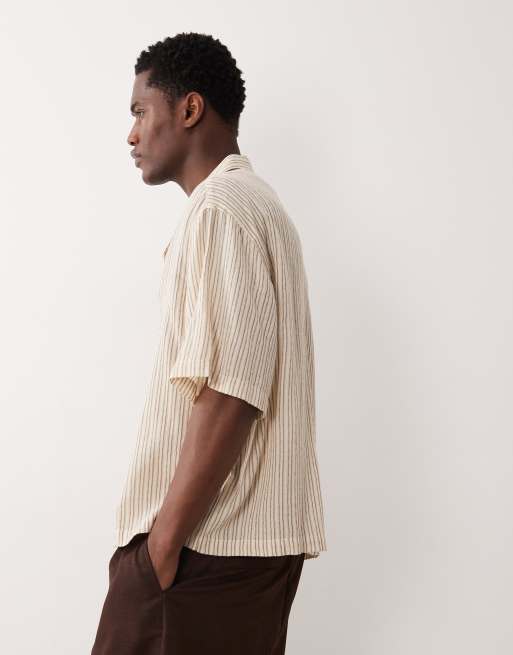 ASOS DESIGN – Beige, randig och boxig skjorta i oversized fit med platt krage, 4 av 5