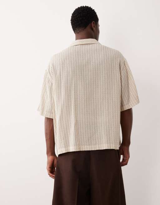 ASOS DESIGN – Beige, randig och boxig skjorta i oversized fit med platt krage, 5 av 5