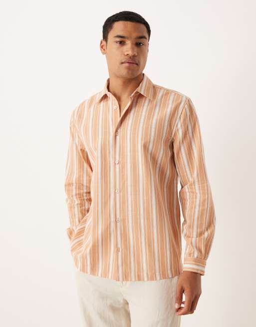 ASOS DESIGN – Beige, randig skjorta i regular fit