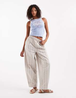 ASOS DESIGN – Beige, randiga byxor i linnestil med barrelben - view 1