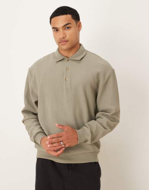 ASOS DESIGN – Beige, ribbad, avslappnad pikétröja - view 1