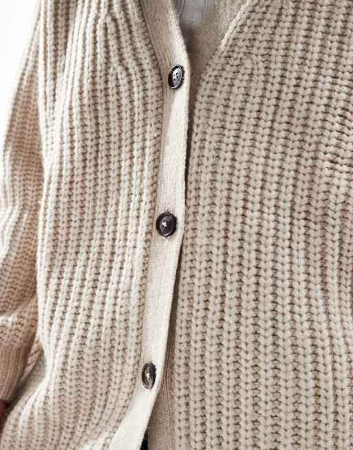 ASOS DESIGN – Beige, ribbad, fluffig kofta med v-ringning, 3 av 4