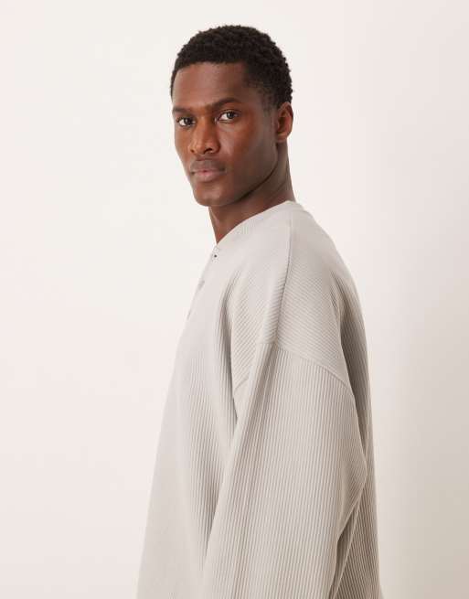 ASOS DESIGN – Beige, ribbad henley-topp i extra oversize, 2 av 5