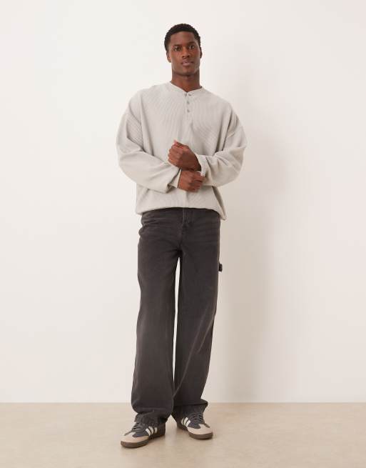 ASOS DESIGN – Beige, ribbad henley-topp i extra oversize, 4 av 5