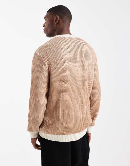 ASOS DESIGN – Beige, ribbstickad tröja med rund halsringning och avslappnad passform, 3 av 5