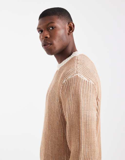 ASOS DESIGN – Beige, ribbstickad tröja med rund halsringning och avslappnad passform, 4 av 5
