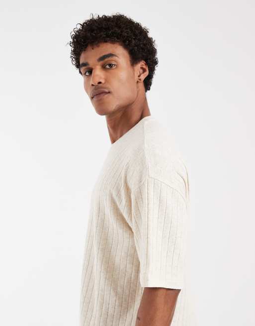 ASOS DESIGN - Beige ribstrikket oversized polo i hørlook, 4 af 5