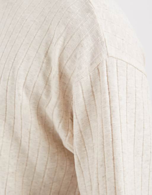 ASOS DESIGN - Beige ribstrikket oversized polo i hørlook, 5 af 5