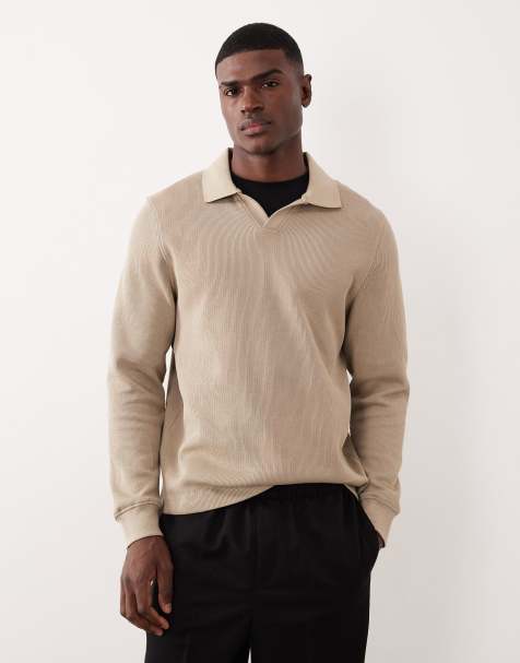 ASOS DESIGN - Beige ribstrikket polo-sweatshirt - view 1