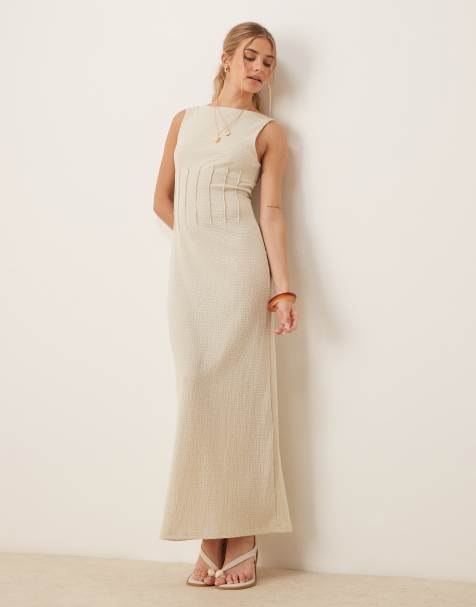 ASOS DESIGN - Beige ærmeløs korset-midikjole med tekstur og bred halsudskæring - view 1
