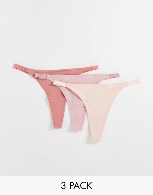 ASOS DESIGN – Beige, rosa resp rostfärgade stringtrosor i tangamodell, 3-pack