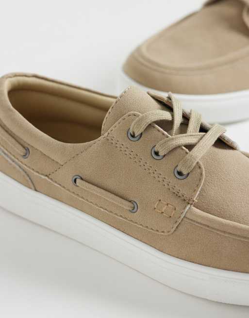 ASOS DESIGN – Beige seglarskor med snörning och vit kupad sula, 3 av 4