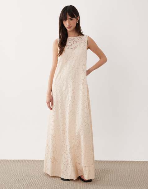 ASOS DESIGN – Beige shiftklänning i midilängd av spets - view 1
