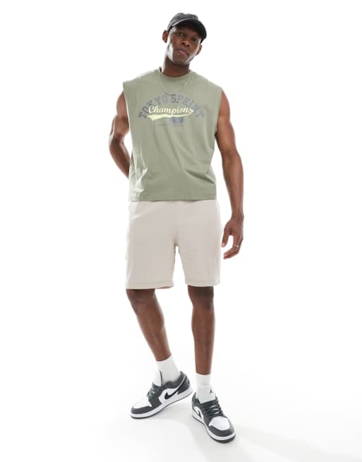 ASOS DESIGN – Beige shorts i oversize med våfflad textur