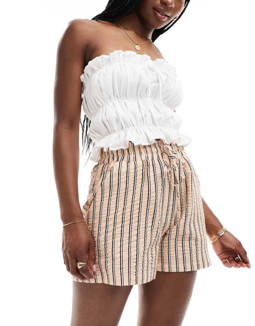 ASOS DESIGN - Beige shorts med bindetalje og striber i bæk-og-bølge-stof