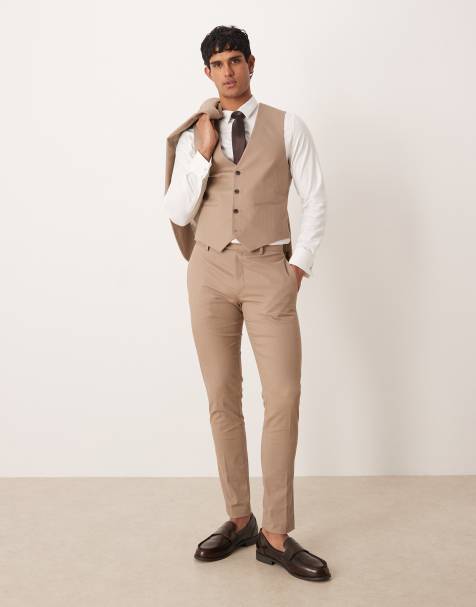 ASOS DESIGN - Beige skinny-habitbukser med sildebensmønster - view 1