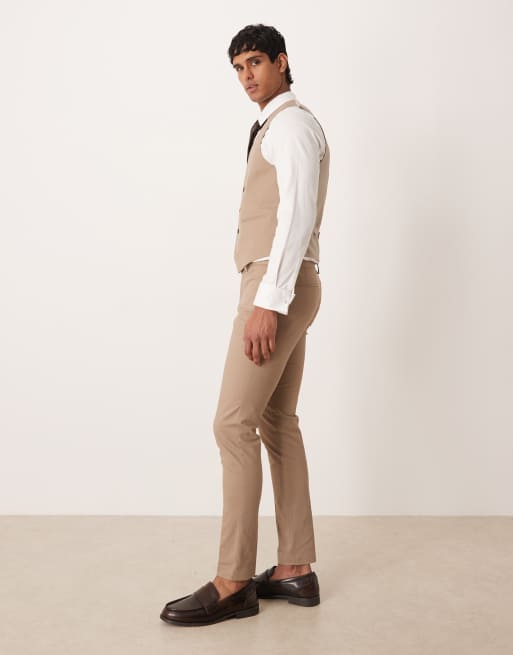 ASOS DESIGN - Beige skinny-habitbukser med sildebensmønster, 3 af 5