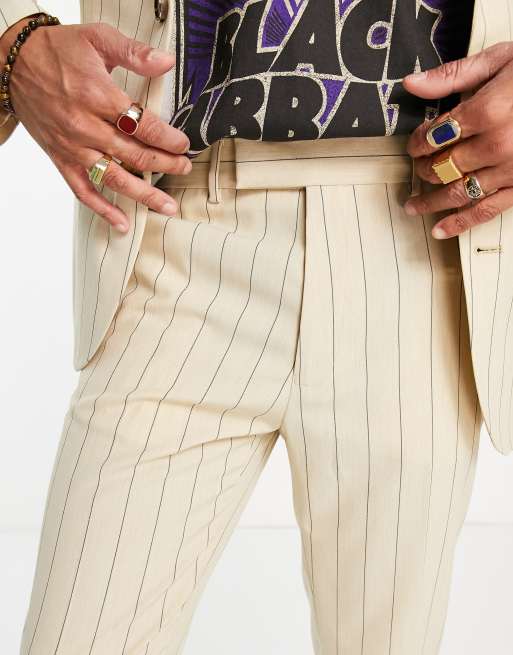 ASOS DESIGN - Beige skinny-habitbukser med tonede striber, 2 af 4