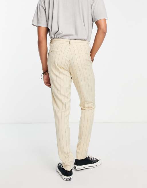 ASOS DESIGN - Beige skinny-habitbukser med tonede striber, 3 af 4