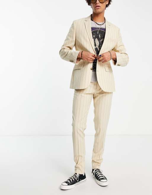 ASOS DESIGN - Beige skinny-habitbukser med tonede striber, 4 af 4