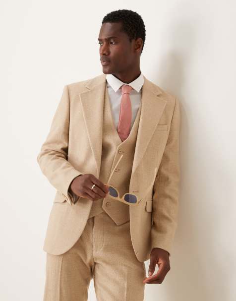 ASOS DESIGN - Beige skinny-habitjakke med pepitatern i uldblanding - view 1