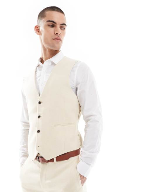 ASOS DESIGN - Beige skinny-habitvest i uldblanding med vævet tekstur