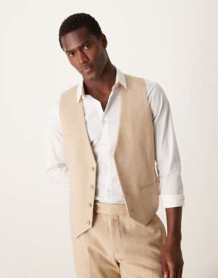 ASOS DESIGN - Beige skinny-habitvest med pepitatern i uldblanding - view 1
