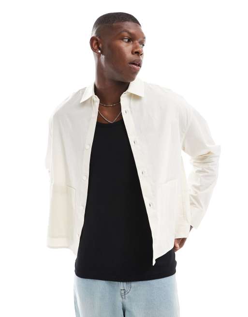 ASOS DESIGN – Beige skjorta i oversize med boxig passform och stora fickor