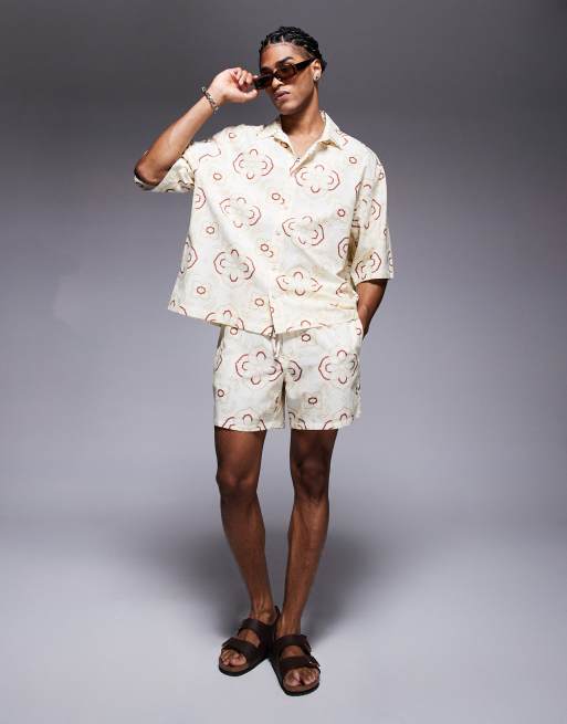 ASOS DESIGN – Beige skjorta i oversize med geometriskt mönster, del av set, 4 av 4