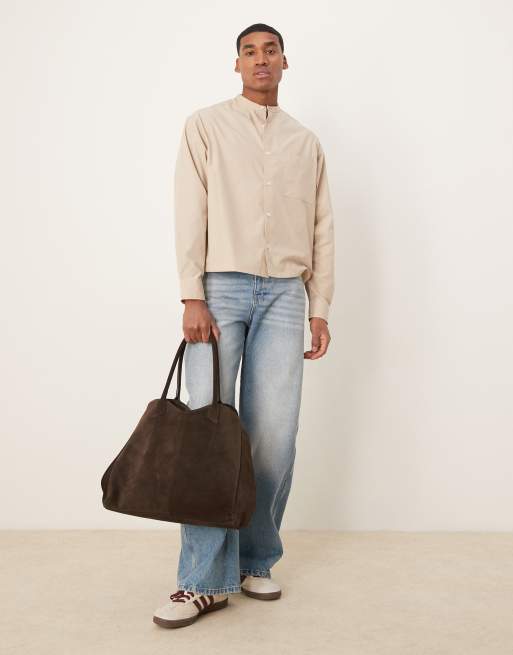 ASOS DESIGN – Beige skjorta i oversize med murarkrage och boxig passform, 2 av 4