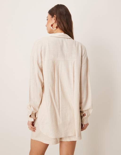 ASOS DESIGN – Beige skjorta i oversize och linnestil, del av set, 3 av 4
