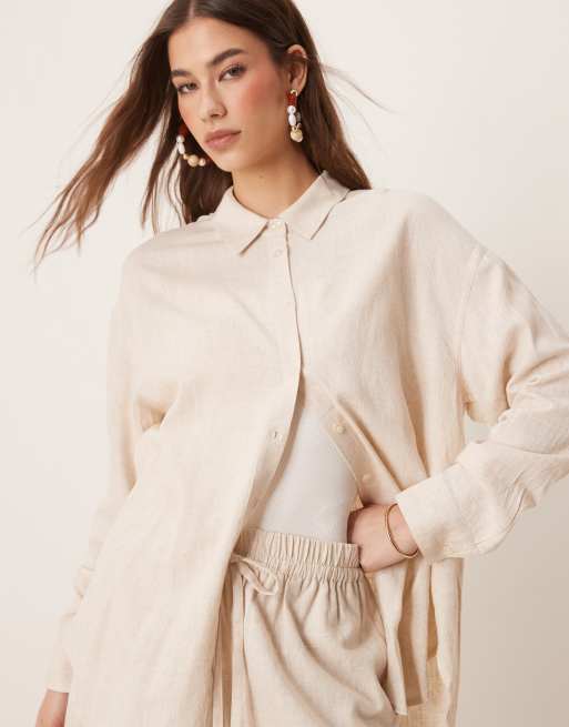 ASOS DESIGN – Beige skjorta i oversize och linnestil, del av set, 4 av 4