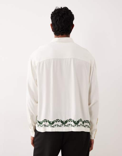 ASOS DESIGN – Beige skjorta med boxig oversize-passform och broderade kanter, 3 av 5