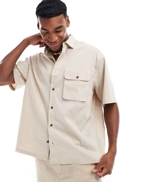 ASOS DESIGN - Beige skjorte med cargolommer - view 1
