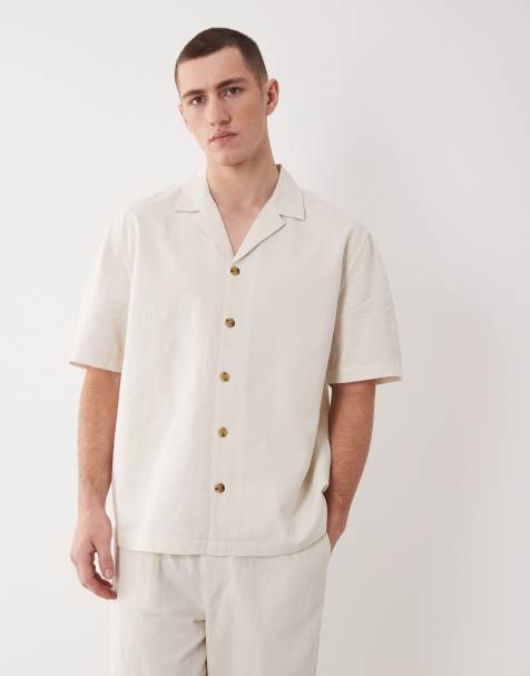 ASOS DESIGN - Beige skjorte med rtekstur og reverskrave - Del af sæt - view 1