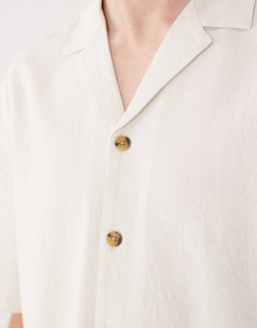 ASOS DESIGN - Beige skjorte med rtekstur og reverskrave - Del af sæt, 5 af 5