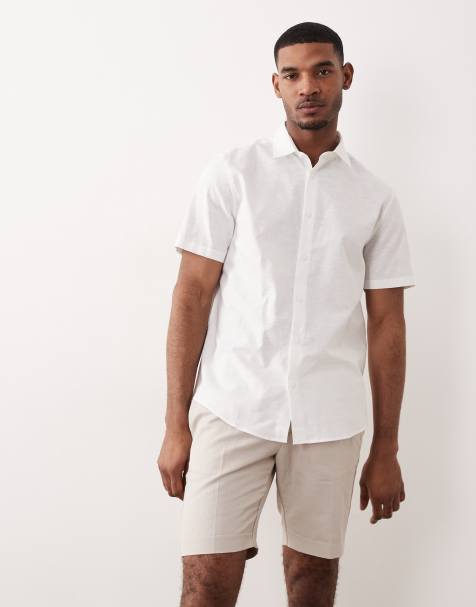 ASOS DESIGN - Beige skræddersyede og smalle shorts i hørrigt stof med justerbare detaljer i siden - view 1