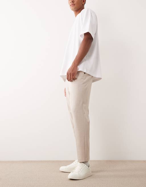 ASOS DESIGN - Beige skræddersyede tapered bukser med comfort-stretch og elastisk talje, 3 af 5