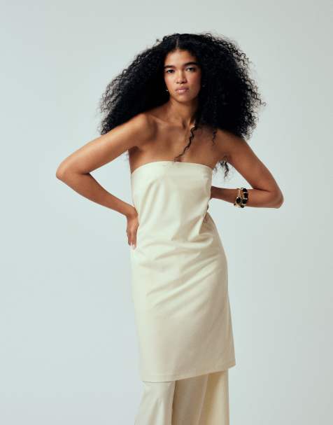 ASOS DESIGN - Beige skræddersyet longline-top med skjortel - Del af sæt - view 1