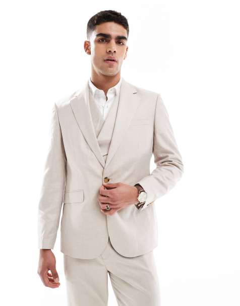 ASOS DESIGN - Beige Slim Fit-habitjakke i hør- og twillblanding - view 1