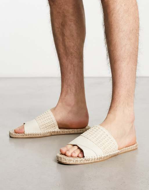 ASOS DESIGN - Beige slip-on-espadriller i blandet vævet materiale og imiteret læder