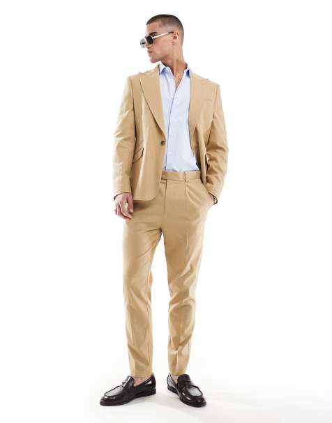 ASOS DESIGN - Beige smal jakkesæt i hørblanding - view 1