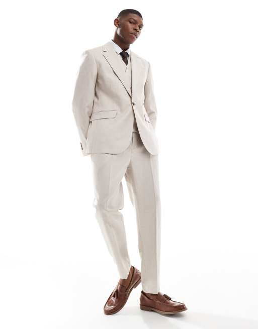 ASOS DESIGN - Beige smal jakkesæt i twill- og hørblanding